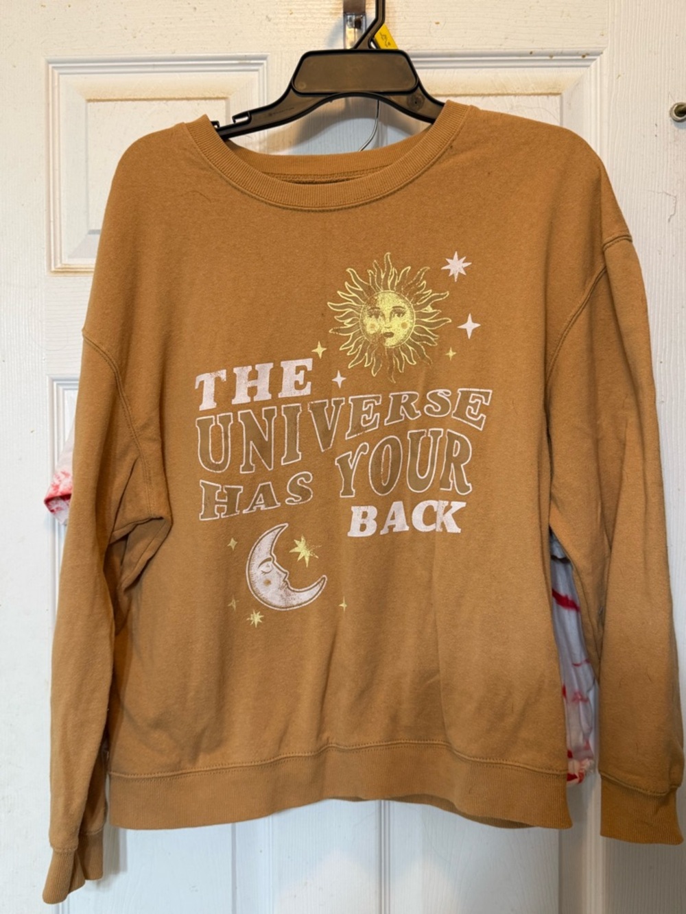 Cold Crush Caramel Crewneck Sweatshirt with Celestial Graphic